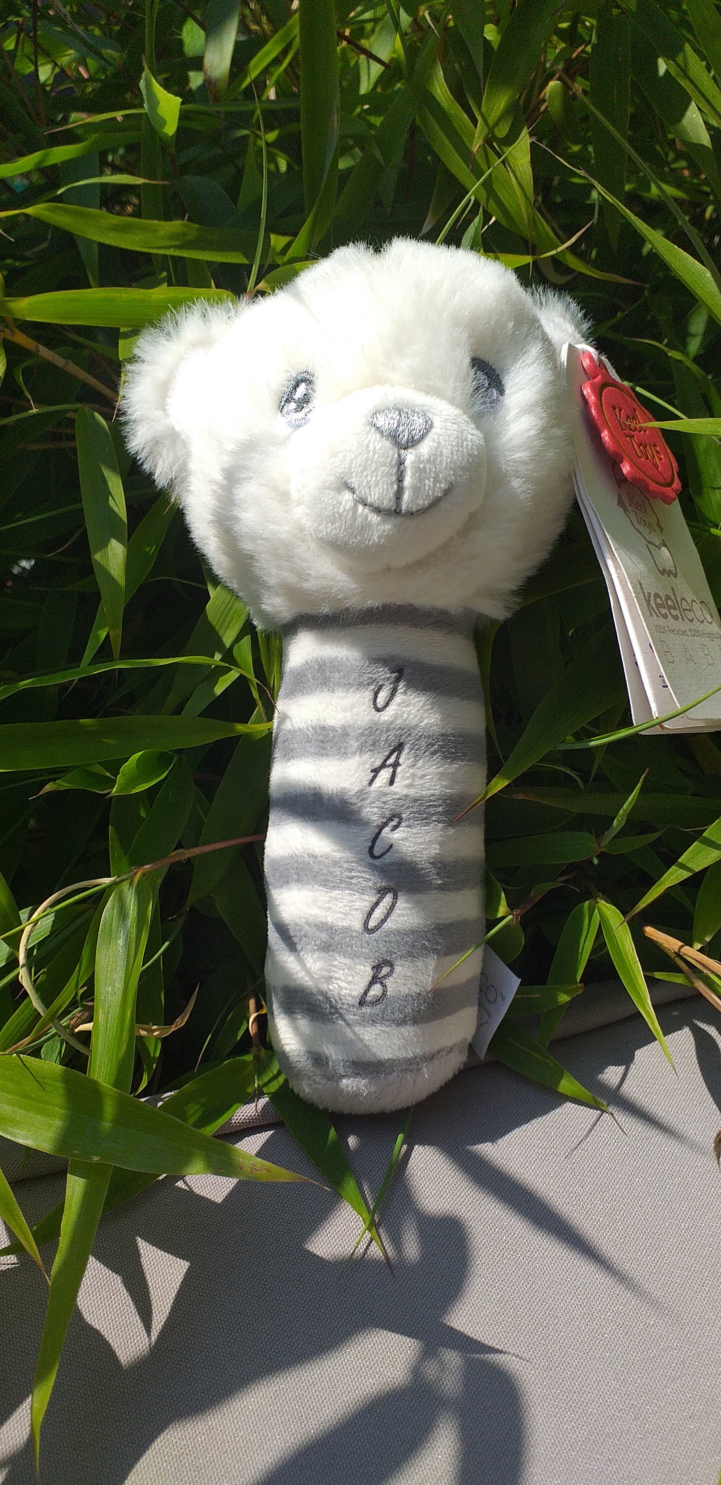 Personalised Keeleco baby rattle 100% recycled material
