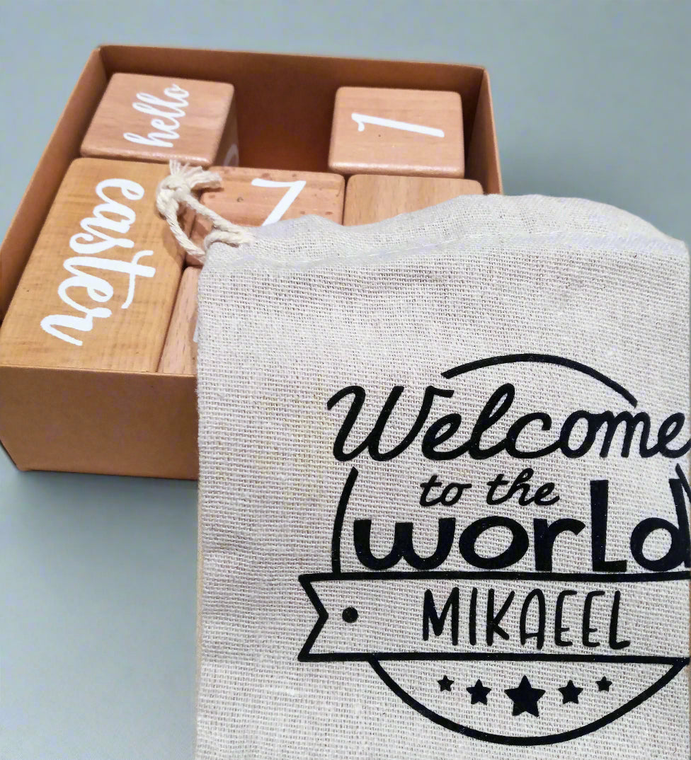 personalised wooden milestone blocks with baby name