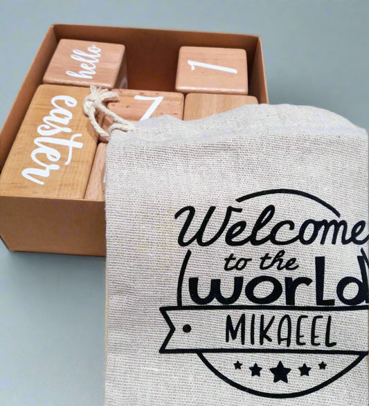 personalised wooden milestone blocks with baby name