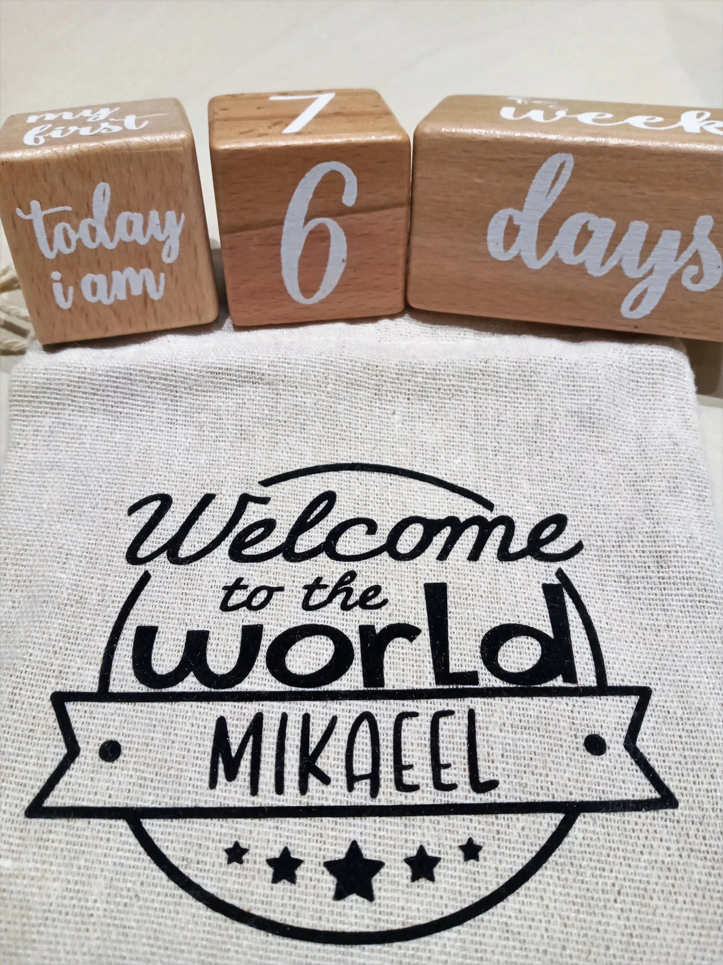 custom baby milestone block set in pastel colours