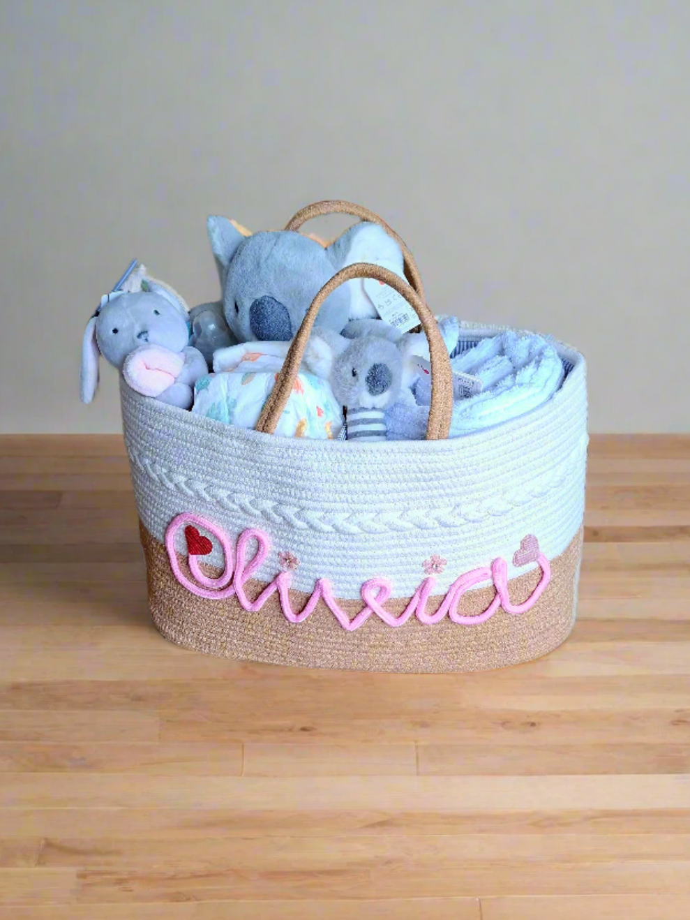 Personalised Nappy Caddy | Custom Baby Storage Basket with Name | Handmade Newborn Gift