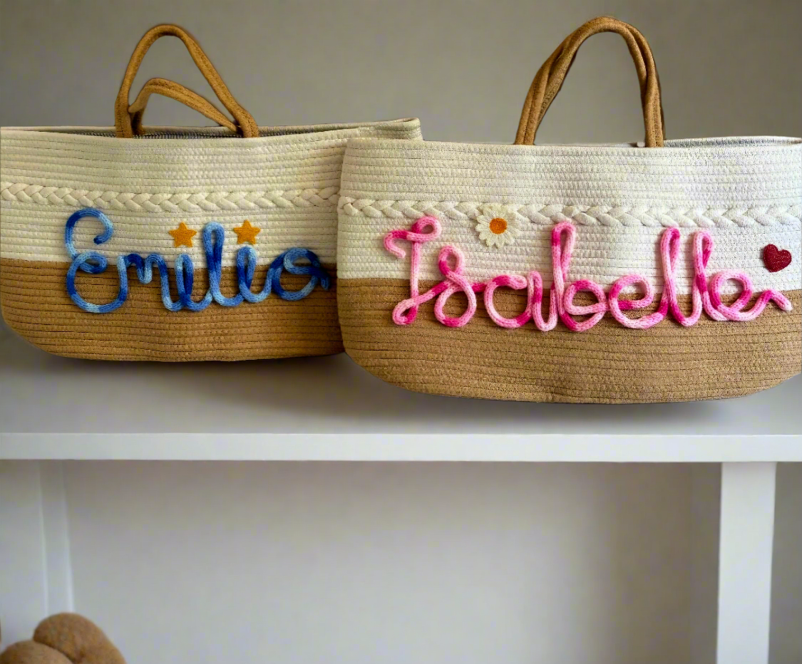 Personalised Nappy Caddy | Custom Baby Storage Basket with Name | Handmade Newborn Gift