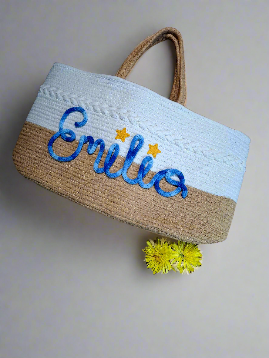 Personalised Nappy Caddy | Custom Baby Storage Basket with Name | Handmade Newborn Gift