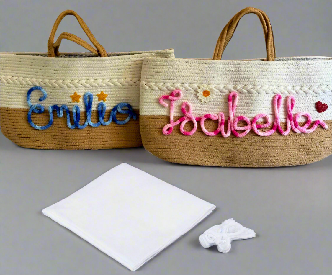 Personalised Nappy Caddy | Custom Baby Storage Basket with Name | Handmade Newborn Gift