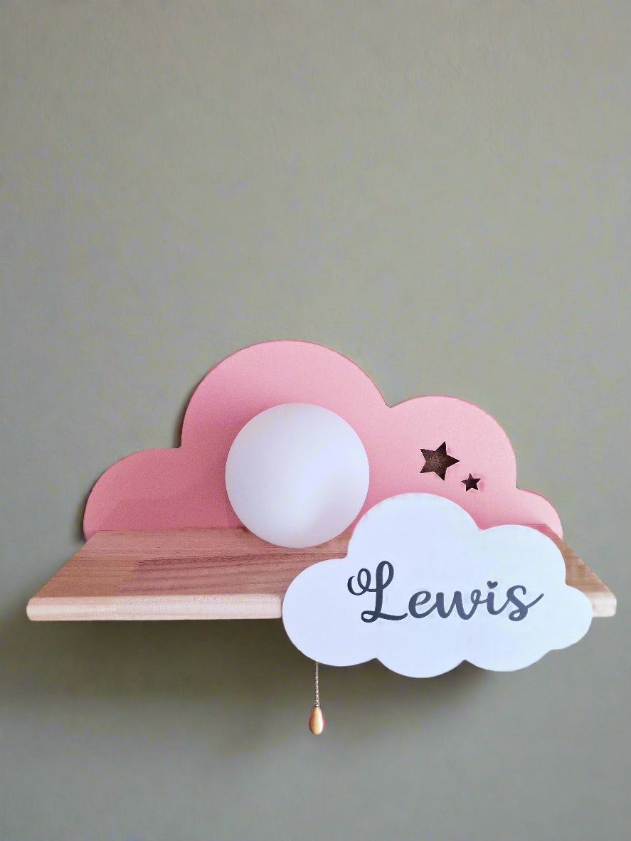 Soft pink custom cloud night light - handcrafted nursery decor with name.