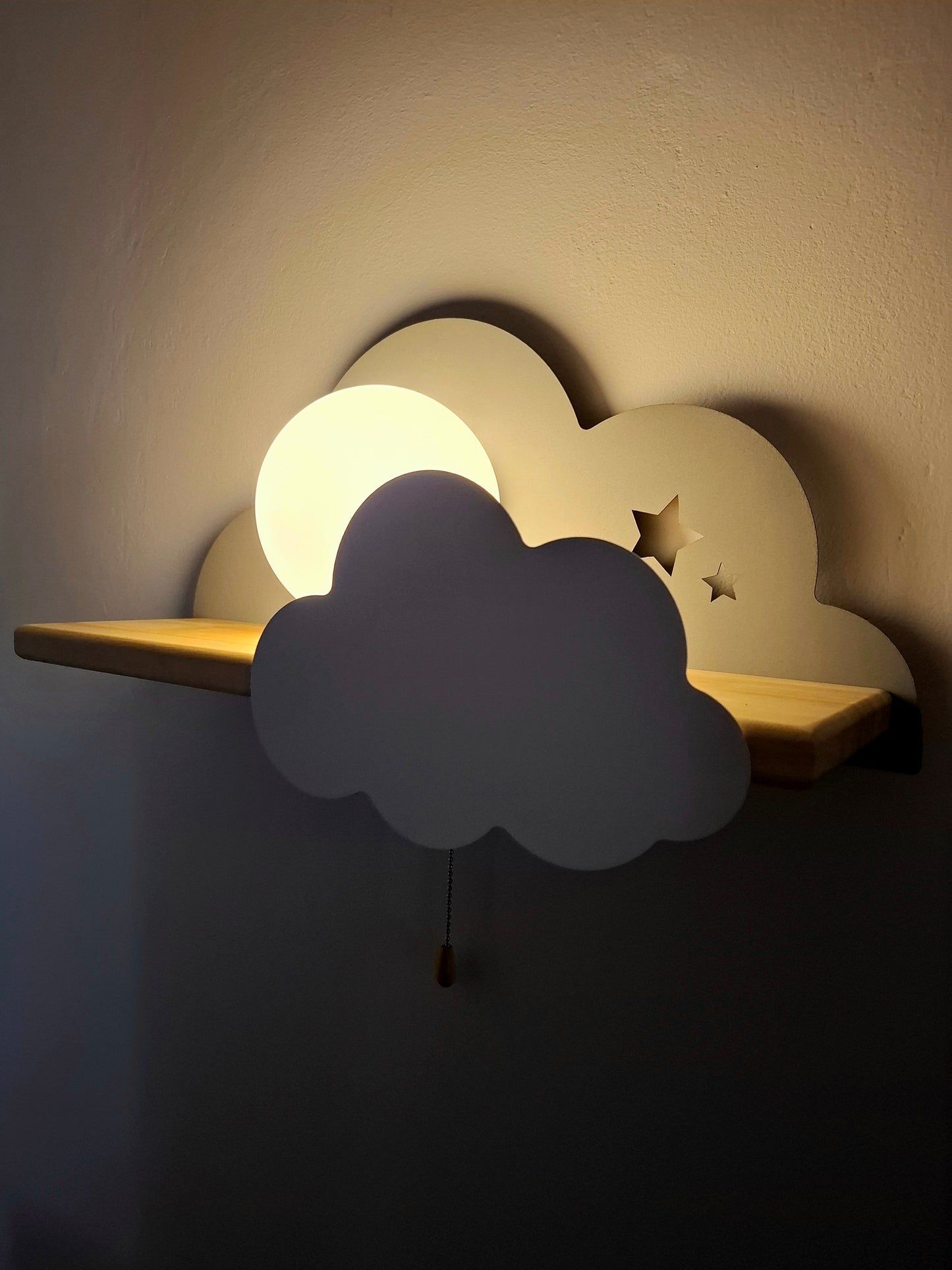 handmade baby wall shelf light with personalised cloud name - luxury nursery gift idea